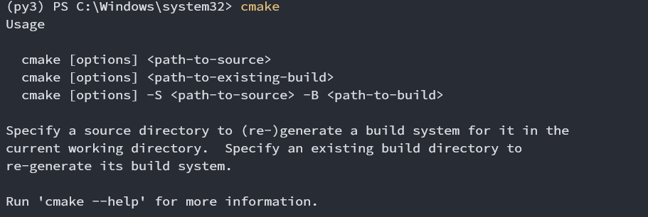 系统中识别到cmake的命令